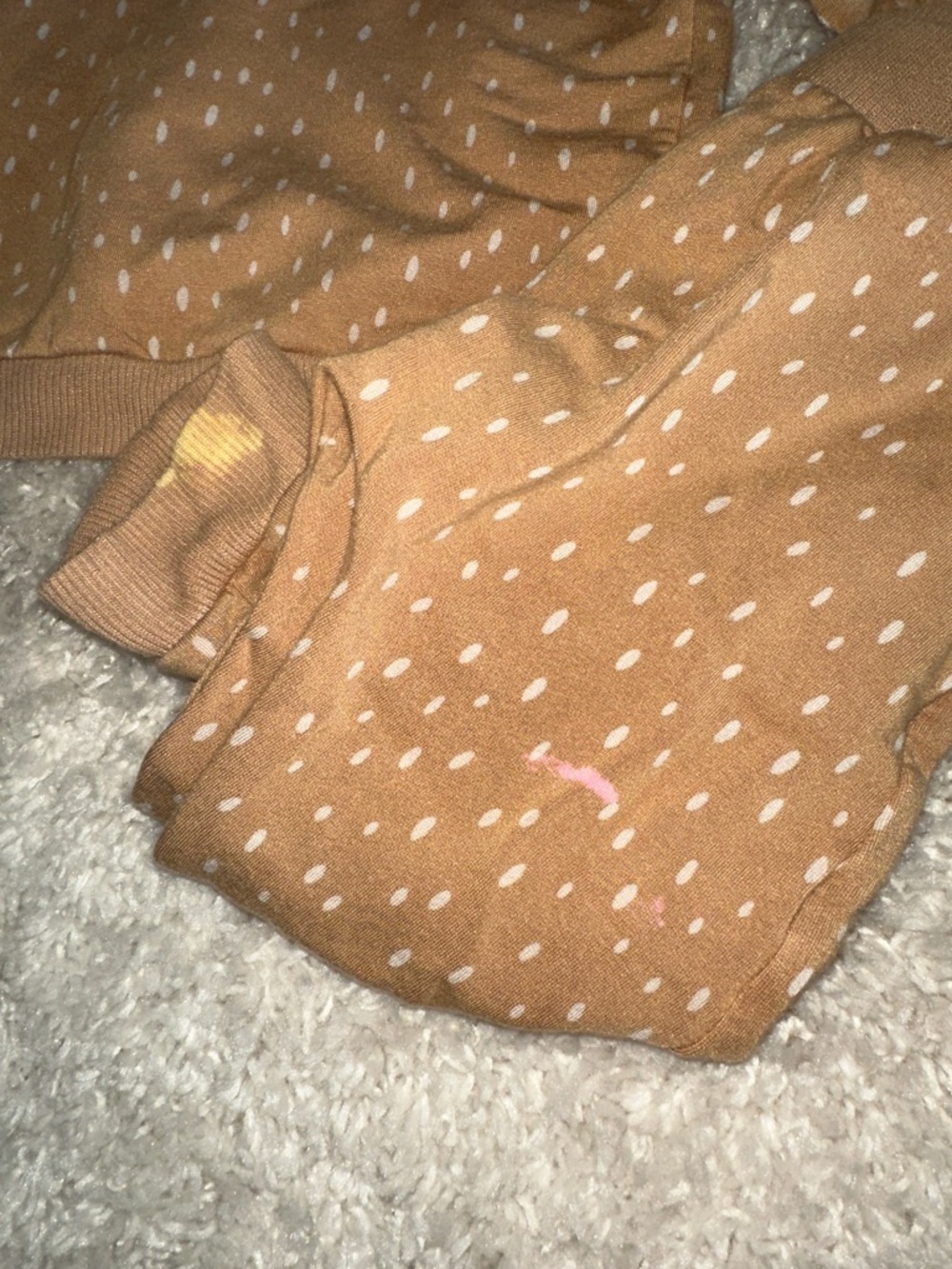 Baby Two-Piece Sweatshirt & Jogger Set — Tan with Cream Dot Print image 2